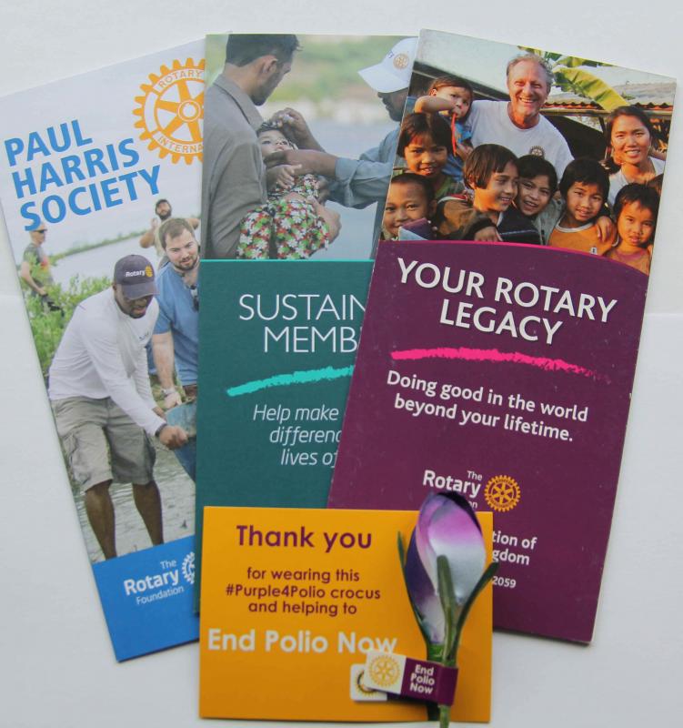 Literature from Rotary Foundation  and a crocus for helping to 