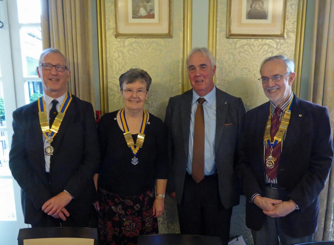 LtoR: President Chris Foss of RC of Farnham Weyside, President Lynda Godfrey (Inner Wheel) VP Paul Fry and President George Alford