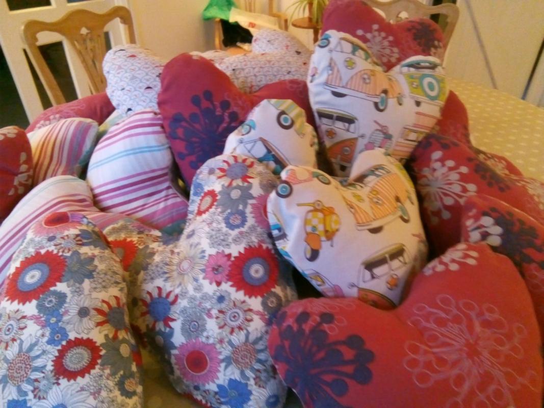 Hand-made heart shaped cushions delivery