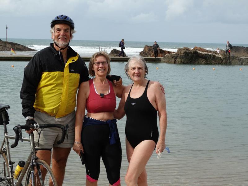 The Triathlon Trio from Roborough Rotary Club, last year's President swimmer Caroline Easton, this year's President cyclist Phil Chesters, and next year's President Helen West raised over ï¿½1,500 at their fundraising triathlon at Bude Sea Pool