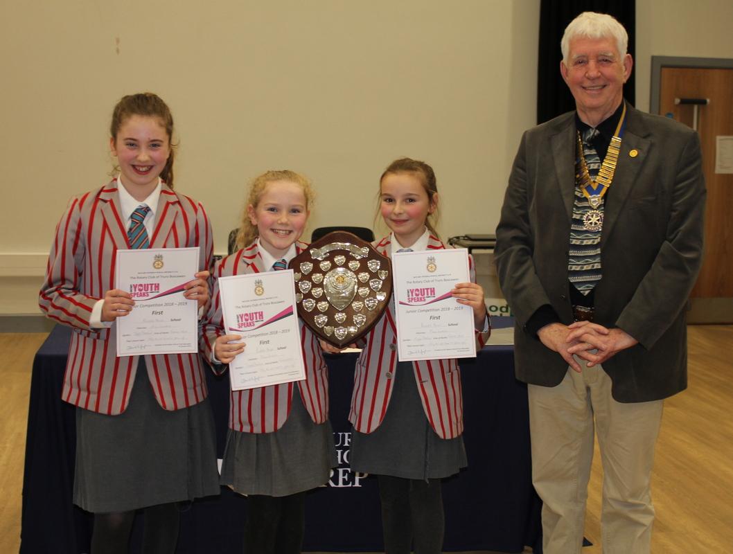 President David Hughes with the winners from Polwhele House School