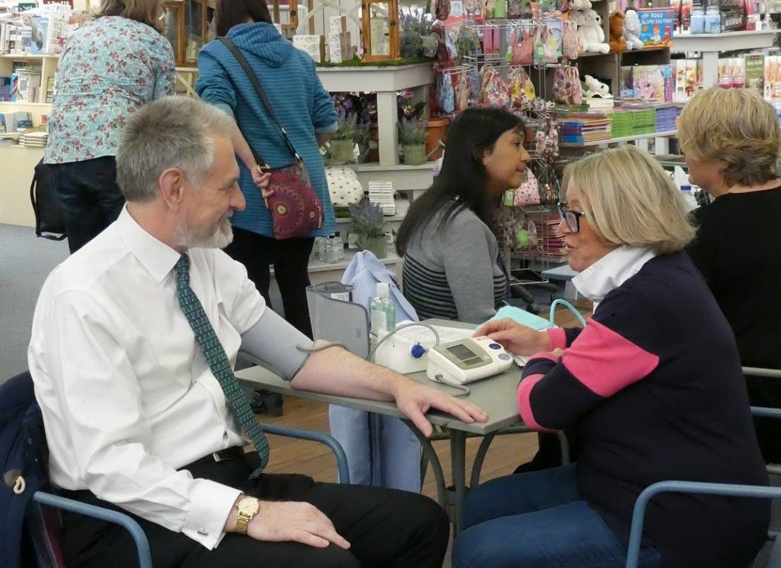 The Mayor of Richmond upon Thames has his blood pressure checked at our Stroke Awareness Day at Squires Garden Centre on 24th April.