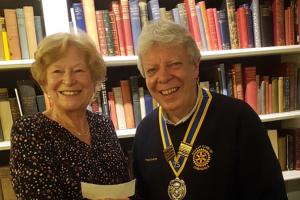 Glynis Receives a Cheque from President Hugh