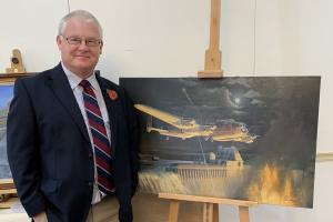 Charles with his painting of a Dambusters Lancaster