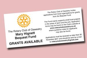 Applications to the Mary Hignett Bequest Fund for 2017-18 are now invited.