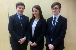 Oswestry School Youth Speaks Regional senior winners (L-R) Matthew Cooper, Adelina Creciun and Seb Banks