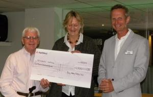 Alan Moore and Gayle Fogg-Elliot of Headway Suffolk, receive  a cheque from President Peter Summers