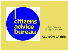 Guest Speaker: Allison James: Citizens Advice Bureau