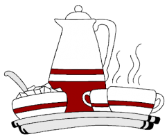 Coffee pot, cup and sugar bowl
