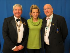L-R Oswestry President Mike Griffiths, Guest Speaker Amy Hughes and District Governor Chris Sumner
