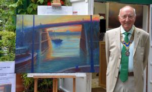 Jim Stevens, Club President 2014-2015 with the painting 'Sanctuary'