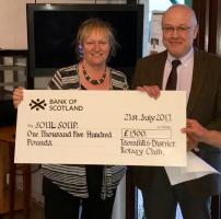 President Trevor Baxter presenting cheque for £1,500.00 to Soul Soup