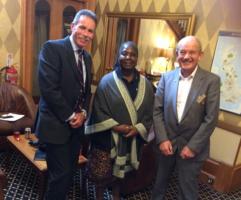 Dundee Rotarians Dai John and Alan Calder-McNicoll with Phillipa Maphoso, President of Zimbabwe Gweru Rotary Club
