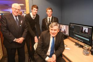 Gordon Brown opening the new Media Suite at Inverkeithing High School.