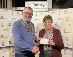 2024 4th March: President Ken presenting a cheque from the TOL Fund to Sheila Rae from Quiet Waters