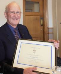 Mark photographed in 2012 after receiving a citation in recognition of his long service to the Rotary Club of Oadby
