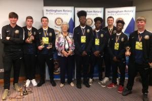 Nottingham Rotary Football Club awards with Shirley Mee