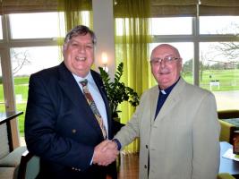 President Ian Birrell welcomes Father Kelly to the club