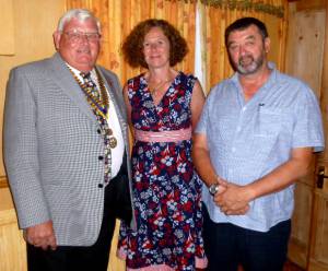  President Brian  with guest speaker, Karen Maurice and Gwynfor Evans.		