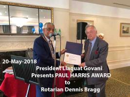 Paul Harris Award to Rotarian Dennis Bragg