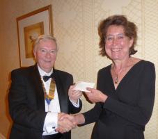 President Ian presented a cheque for Â£6000 to the Chief Executive of the Phyllis Tuckwell Hospice, Sarah Brocklebank during the evening.