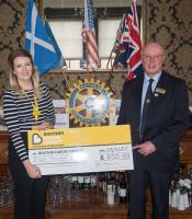 President Elect Ron Gray presented the cheque to Jen Lindsay
