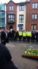 Keith J Davies President of Rotary Club of Abergavenny laying the Rotary wreath on Sunday at the Remembrance Parade.