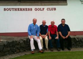 Successful Peebles Rotary team (3rd place!)in the 2013 Rotary District 1020 Golf Championship at Southerness Golf Club. From the left Sandy Burnett(IWT),Ken Morrison, President David and Lawri Shanks.
