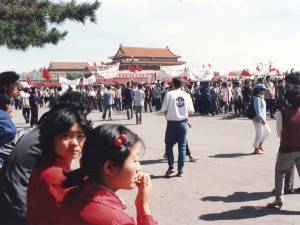 Crowds in Tiananmen Square in 1989.