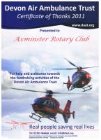 2011 A card from Devon Air Ambulance Trust to acknowledge with thanks a donation from the Club