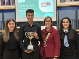 Dundee Rotary Club president Wendy Maltman with Young Vocalist winner Cameron Brown, and runners up Beth Rieu-Clarke (left) and Aisha Alalami (right)