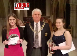 Abby and Eliza, winners of Young Singer and Musician, with DG Alan Clark