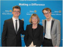 Rotary award winners Anthony Merle (left) and Ethan Moss with College Vice Principal Libby Reed