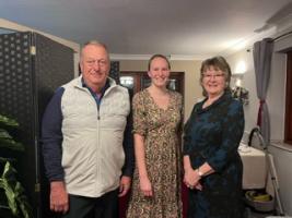 Rotarian Mike Bridgman with Roisin Butters from Young Lives vs Cancer, and Club President Linda Facey