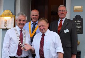 Picture shows President Ian (L) with outgoing President Gordon Steele. Looking on are Vice-President Gavin Kilgour and Assistant Governor Keith Bruce of the Rotary Club of Kirkcudbright.