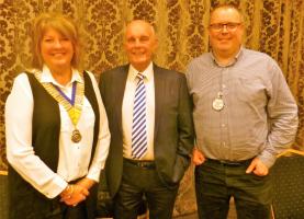 Speaker Ian Thomson is pictured centre between Prestwick Rotary Club President Edith Sterrick and Rotarian Stephen Cooper.