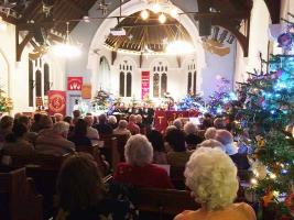 Upminster Methodist Church with  the Rotary tree sponsored by our Club