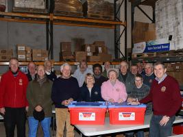 The team (Frome Selwood and Chelwood Bridge) with two of the filled boxes ready to send.