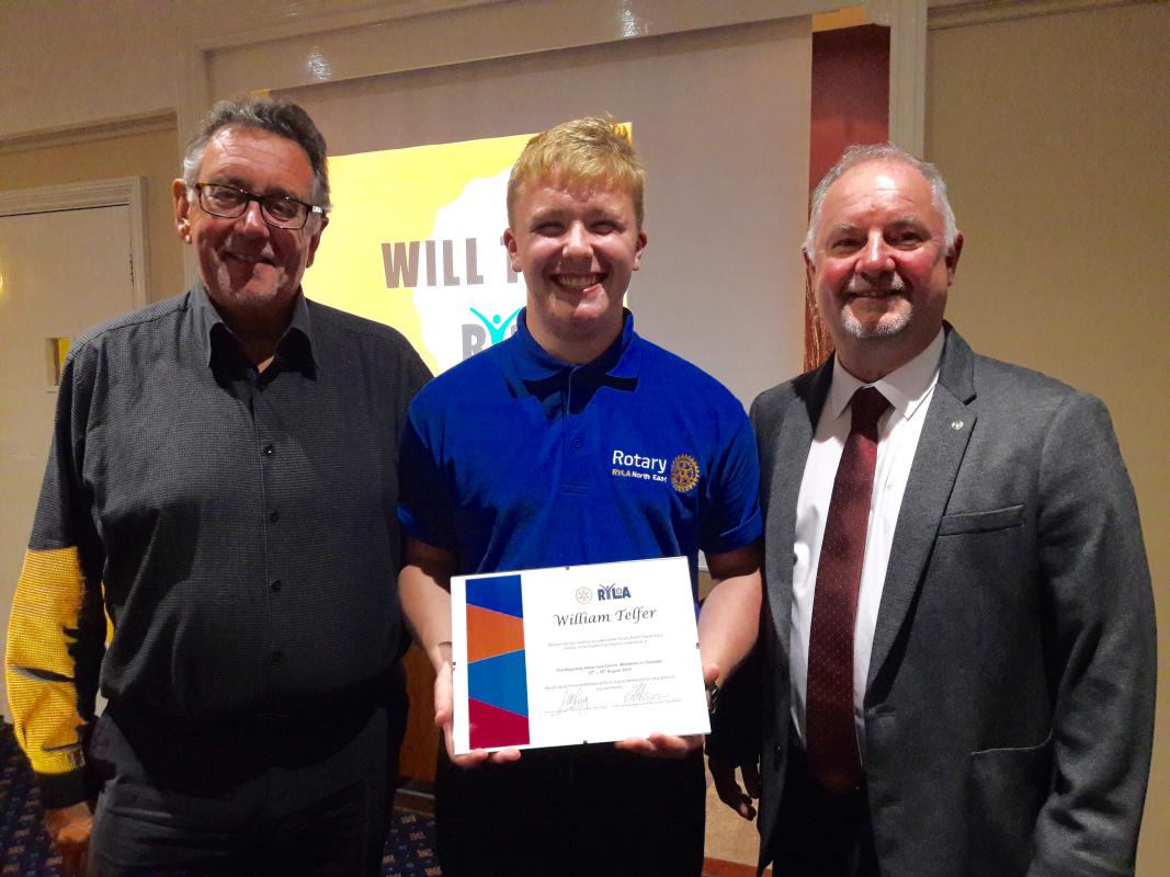 l to r: Rotarian Terry Long, Will Telfer, and Club President Ronnie Monaghan