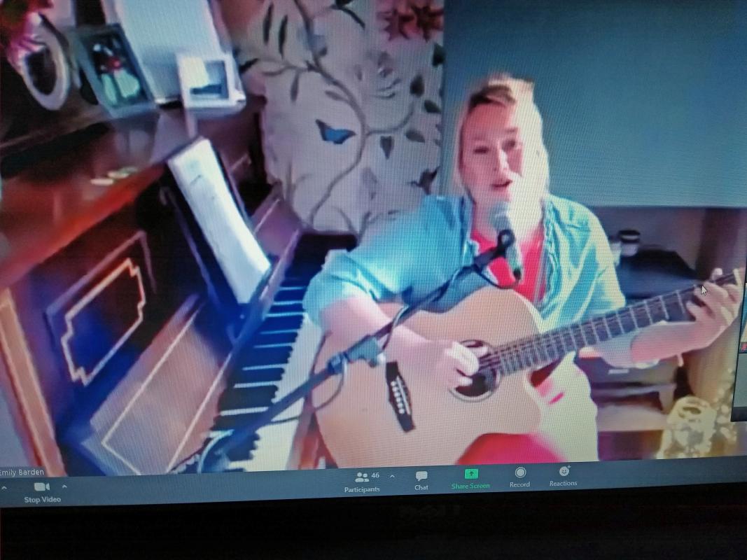 Emily Barden singing to us over Zoom