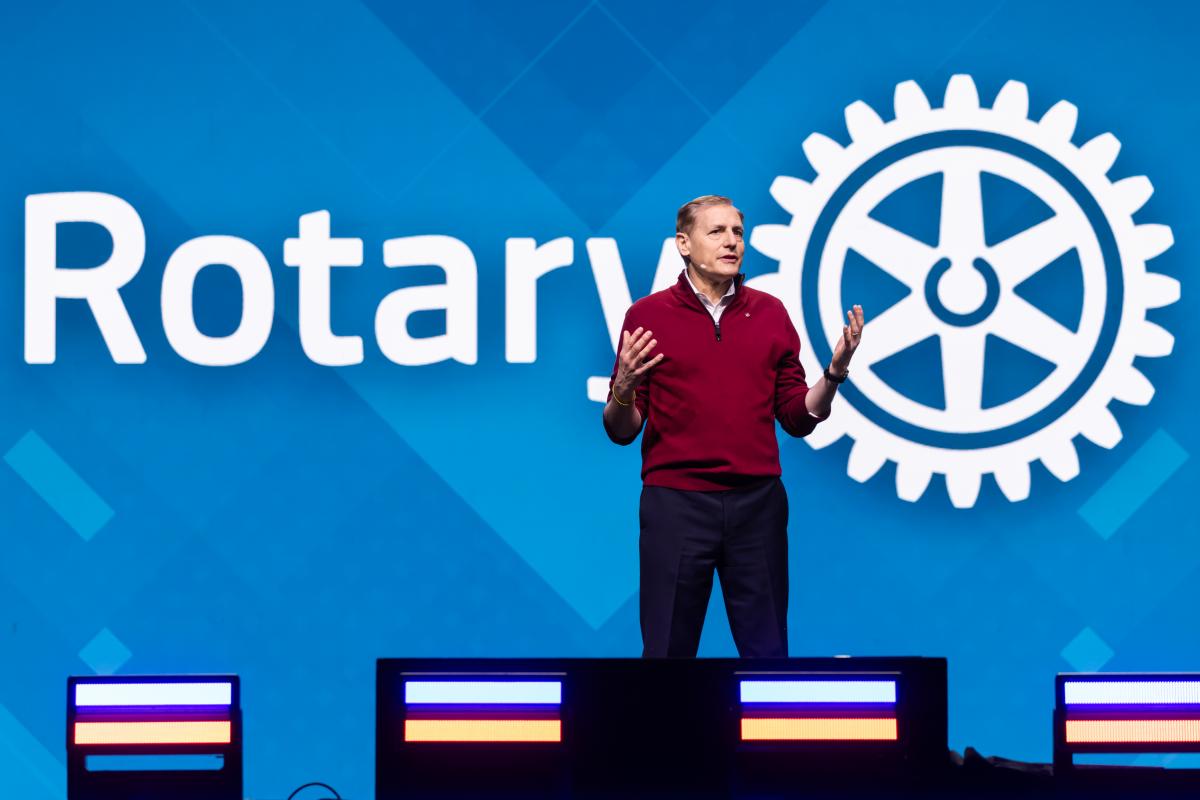 General Secretary John Hewko speaks during genreal session 2. Rotary International Convention. 23 June 2025. Calgary, Canada.