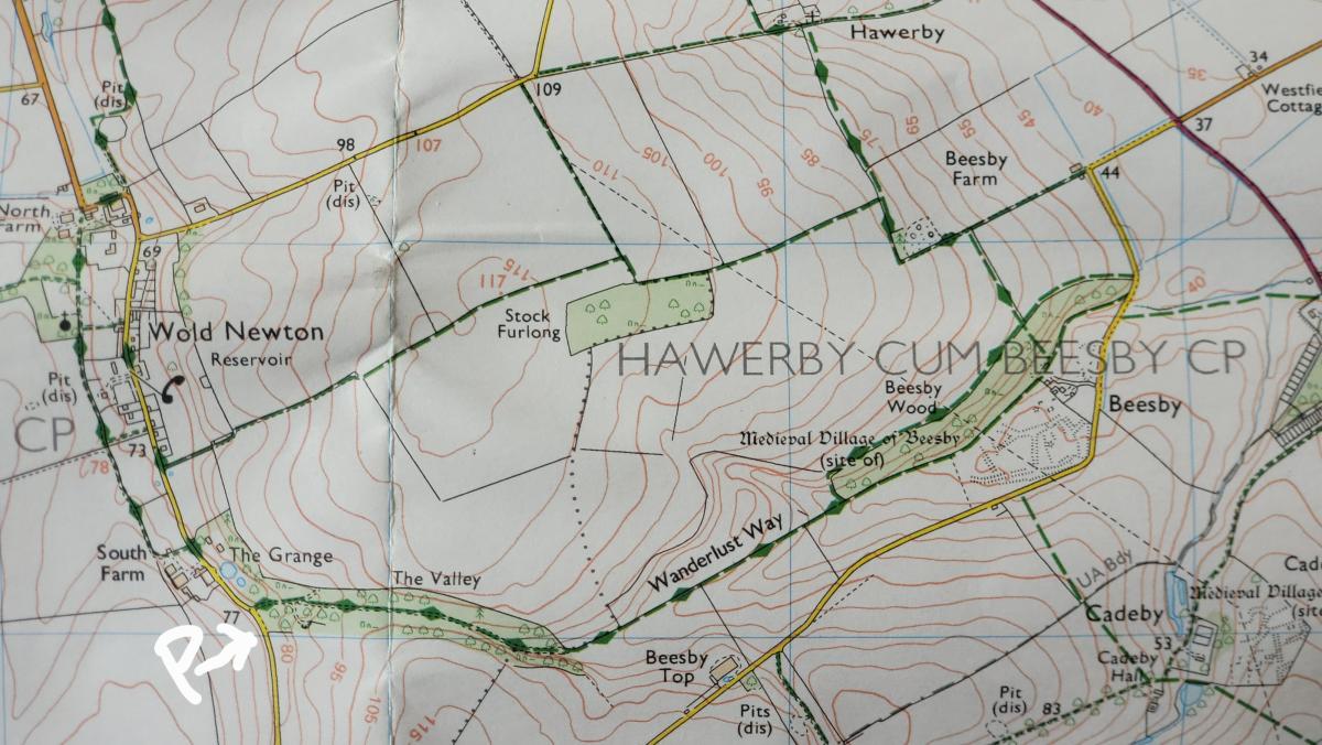 Map of Wold Newton showing starting point of the walk.
