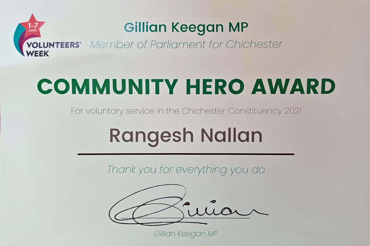 Pres Rangesh receives Community Award