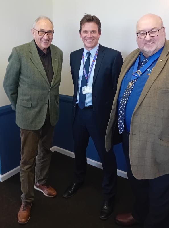 Matt Bernard Deputy Head Pyrland School with President Adrian and Rtn John Ruff