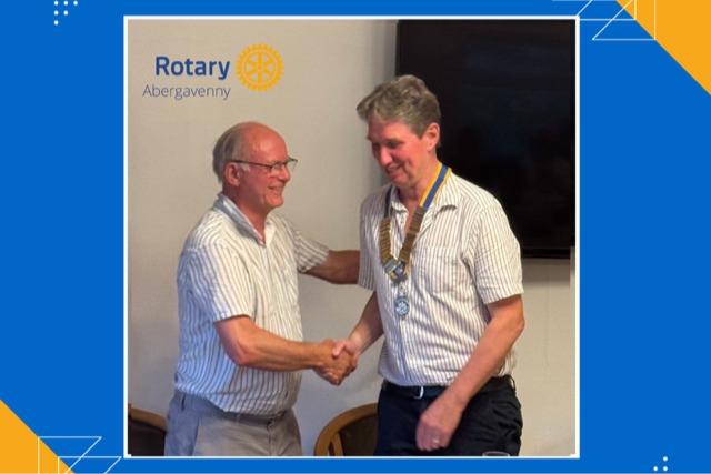 Abergavenny Rotary Club President's Handover Keith Willard, outgoing, to Trevor Morgan