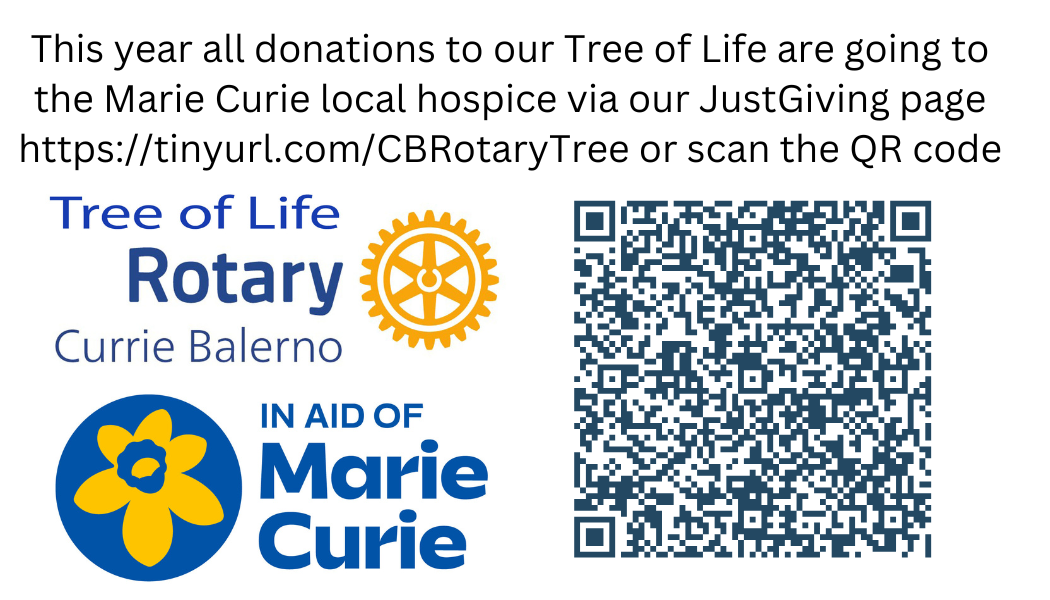 QR code for donations to Marie Curie and short explanation