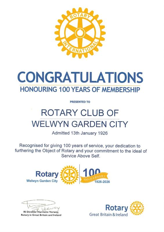 Certificate from Rotary International