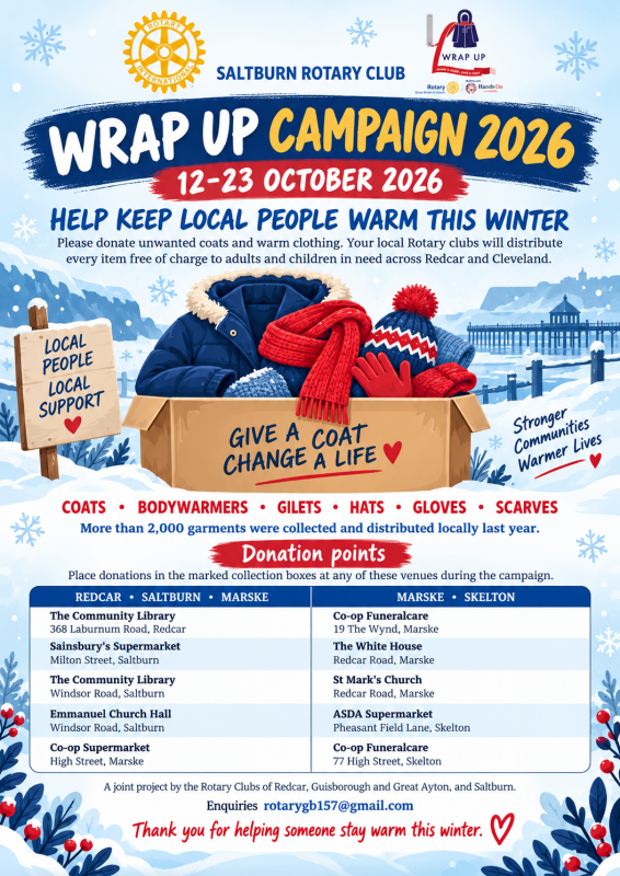 Saltburn Rotary Wrap Up Campaign Poster 2026