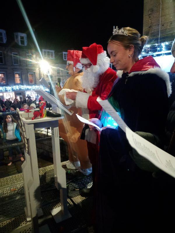 Winter princess and Santa switching the tree lights on in Jedburgh