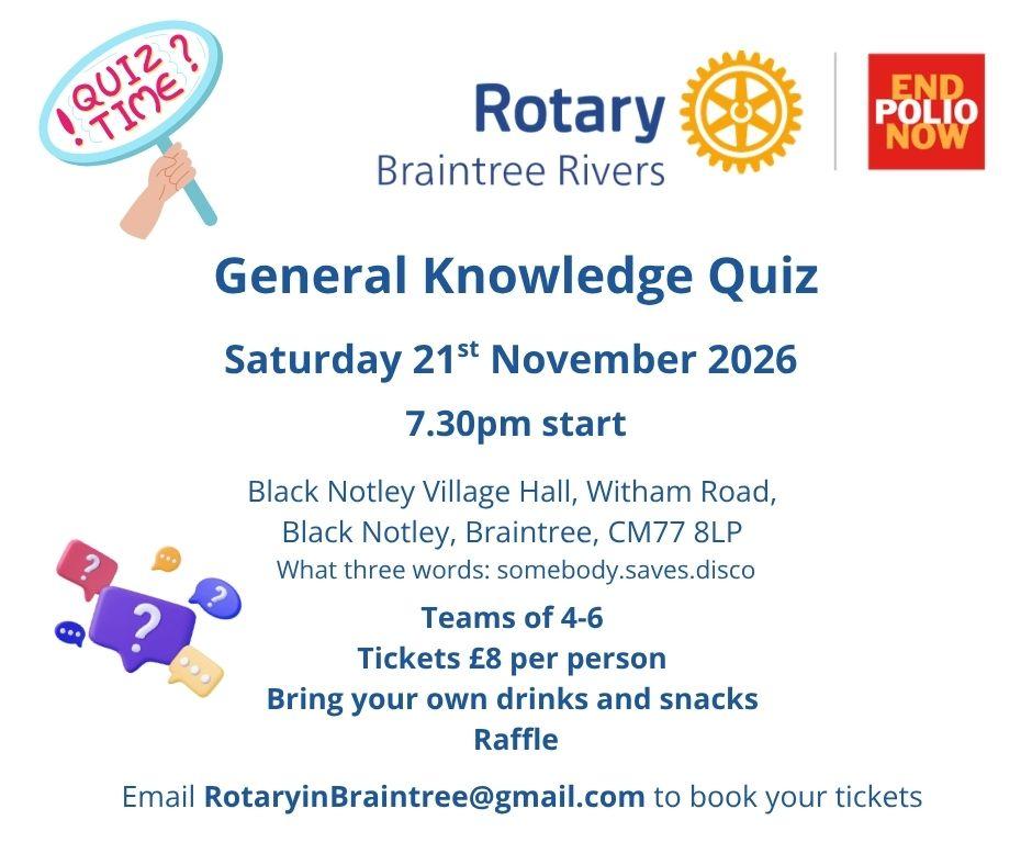 General knowledge quiz in aid of End Polio Now,
